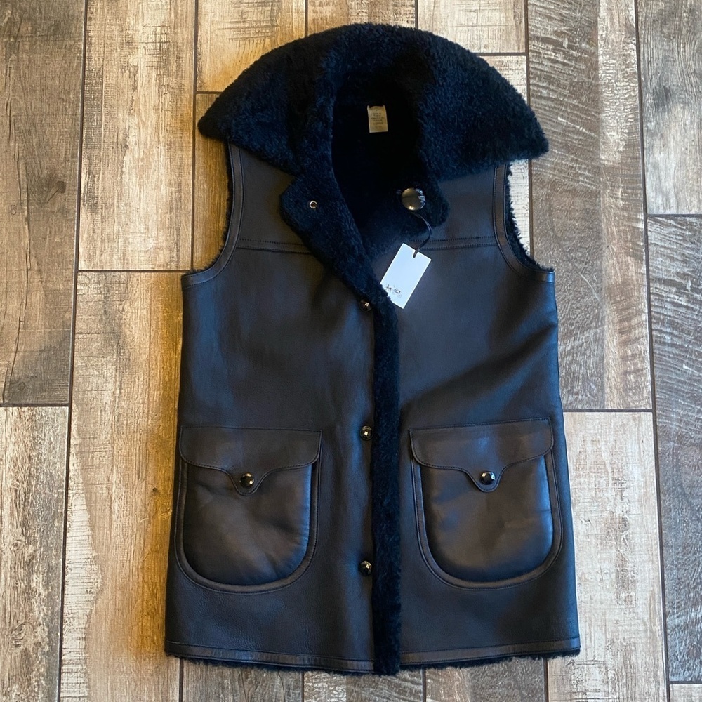 Coach Black Lamb Leather Shearling Reversible Vest 🆕 - Picture 2 of 14